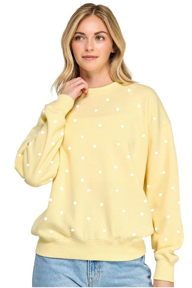 Polka dot crew neck fleece sweatshirt