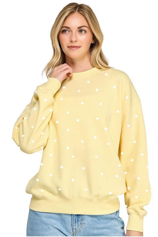 Polka dot crew neck fleece sweatshirt